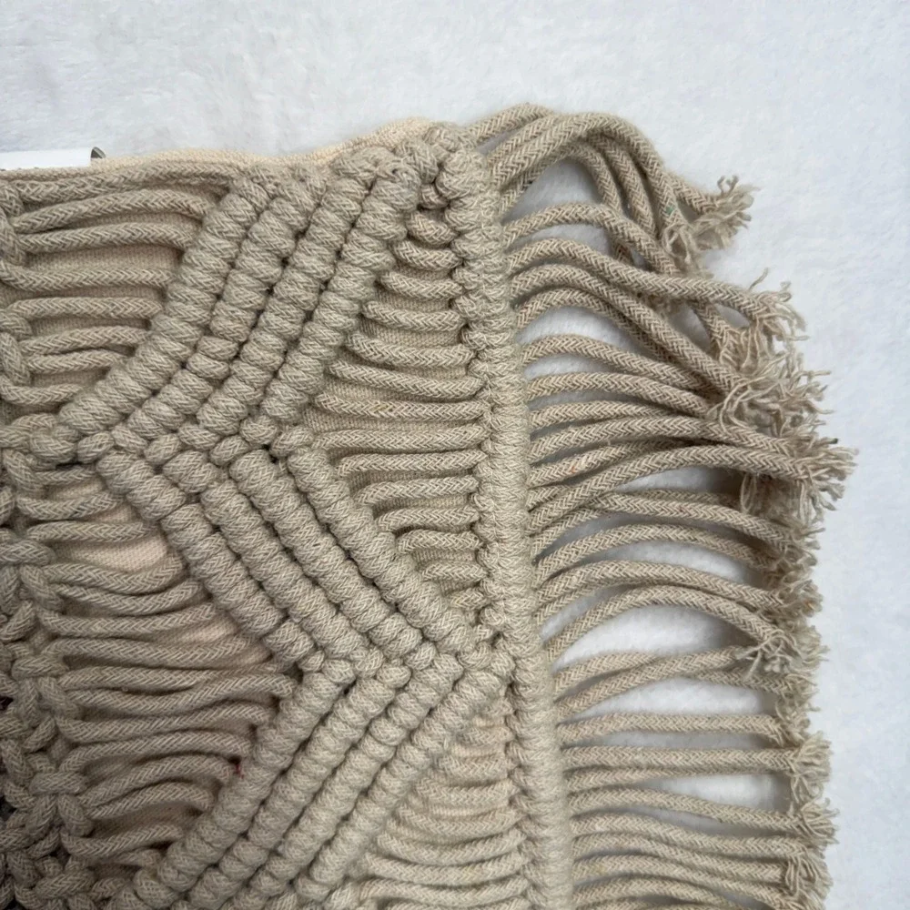 Lush Decor 13x20 Pillow Cover Macrame Boho Tan Cotton Fringe Chevron Decorative